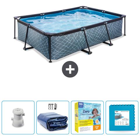 Piscina Fuori Terra - Rettangolo - 300x200x65 Cm - Grigio - Include Accessori Coordinati Cb67 - Foto 1