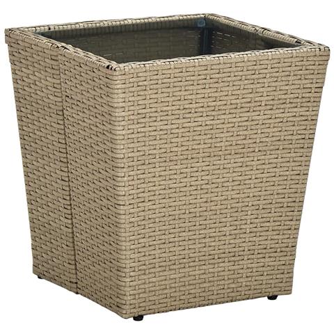 Lusso Casadino -  Tavolino Beige 41,5x41,5x44 Cm In Polyrattan E Vetro Temperato - Foto 2