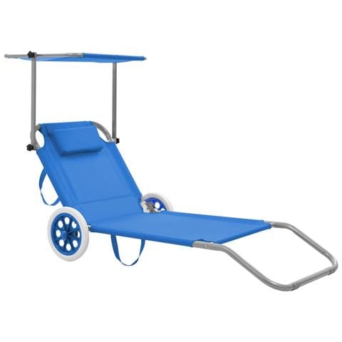 Lettino Prendisole Pieghevole Baldacchino E Ruote Acciaio Blu - Foto 2