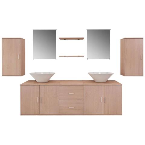 Set Mobili Da Bagno Con Lavabo 9 Pz Beige - Foto 1