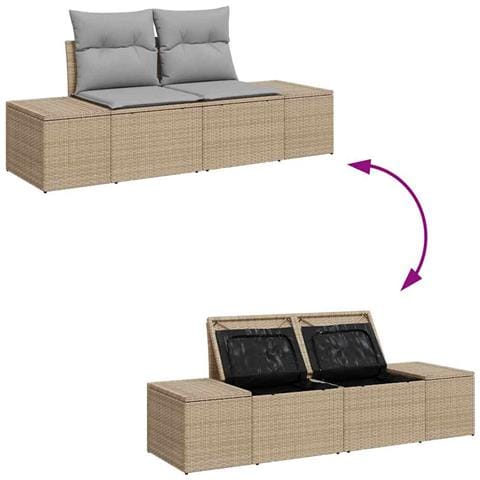Set di Divani da Giardino  con Cuscini Beige in Rattan Sintetico Acacia 14 Pezzi, Divano da Giardino a 2 Posti con Storage & Cuscini Beige in Rattan Sintetico , Set da Pranzo da Giardino con Cuscini Beige in Rattan Sintetico Acacia 4 Pezzi - Foto 9