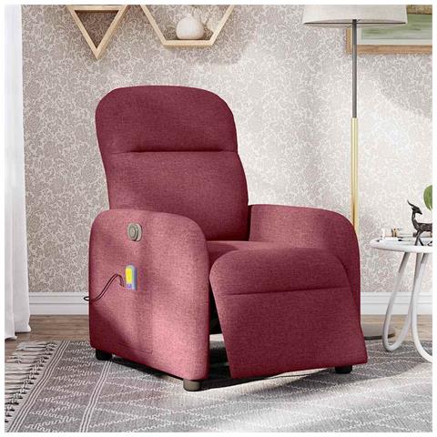 Poltrona Massaggiante Reclinabile Elettrica Rosso Vino Tessuto - Foto 2