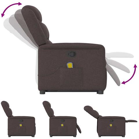 Poltrona Alzapersona Massaggi Reclinabile Marrone Scuro Tessuto - Foto 9