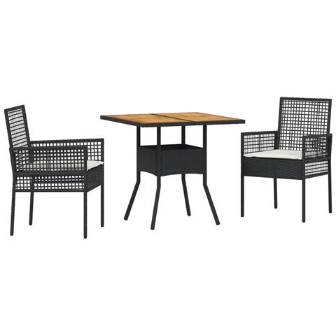Set da Pranzo da Giardino 3 Pezzi con Cuscini Nero Polyrattan - Foto 1