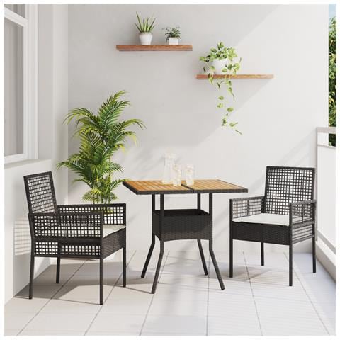Set da Pranzo da Giardino 3 Pezzi con Cuscini Nero Polyrattan - Foto 2