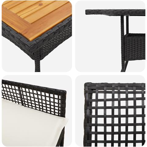 Set da Pranzo da Giardino 3 Pezzi con Cuscini Nero Polyrattan - Foto 9