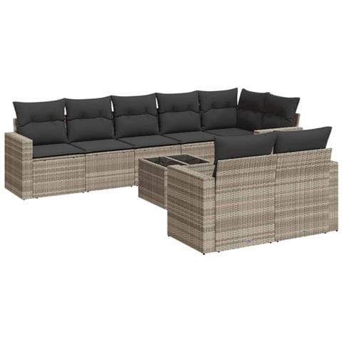 Set Divano da Giardino 9pz con Cuscini Grigio Chiaro Polyrattan - Foto 1