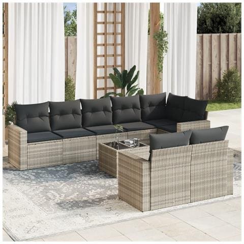 Set Divano da Giardino 9pz con Cuscini Grigio Chiaro Polyrattan - Foto 2