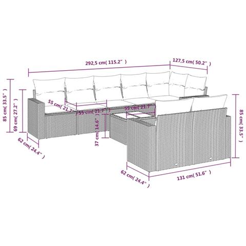 Set Divano da Giardino 9pz con Cuscini Grigio Chiaro Polyrattan - Foto 3