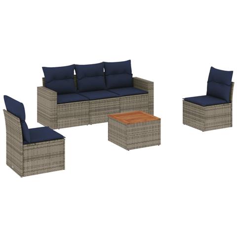 Set Divani da Giardino 6 pz con Cuscini Grigio in Polyrattan - Foto 1