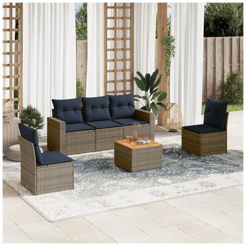 Set Divani da Giardino 6 pz con Cuscini Grigio in Polyrattan - Foto 2