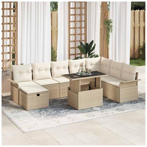 Set Divano da Giardino con cuscino 9 pcs Beige Poly Rattan - Foto 2