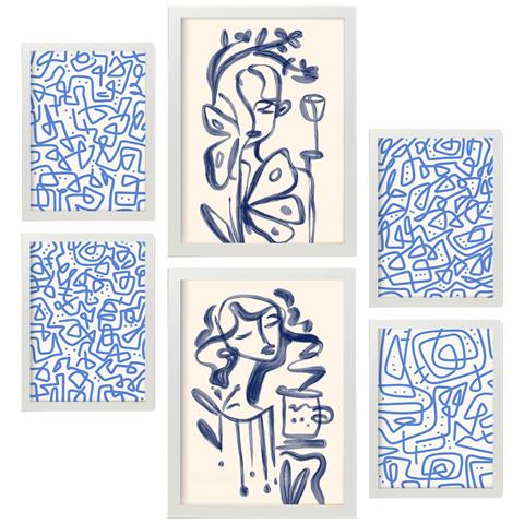 Set Di 6 Stampe Ragazzo In Cornice In Dipinti Decorativi Astratti Estetici Femminili Per Il Tuo Soggiorno Di Casa A3 & A4 Cornice Bianca - Foto 1