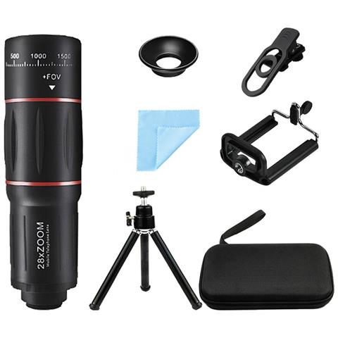 Telescopio Monoculare 28x Con Obiettivo 3-in-1 0.63x E Custodia, Compatibile Con Huawei, Samsung, Apple, Garmin - Foto 1