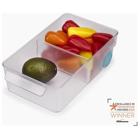 Organizzatore Frigorifero Fridgestore Contenitore Grande Per Conservazione Ottimizza Lo Spazio Con Manici E Ruote Divisorio Rimovibile Colore Trasparente Chiaro - Foto 2