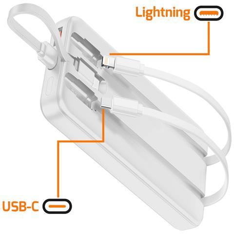 Batteria Di Riserva 10000mah 2 Porte Usb-a / Usb-c E 2 Cavi Integrati, Nero - Foto 2