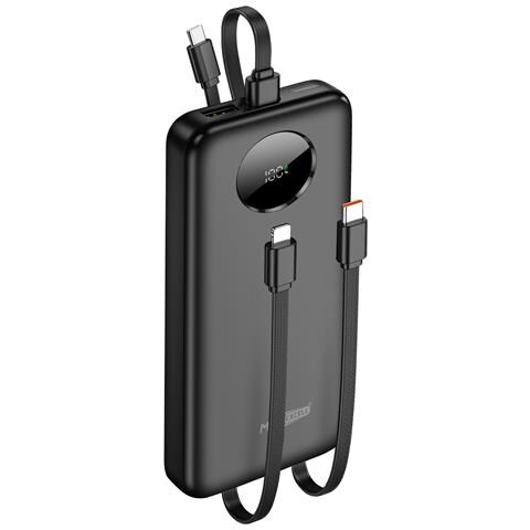 Batteria Di Riserva 10000mah 2 Porte Usb-a / Usb-c E 2 Cavi Integrati, Nero - Foto 1