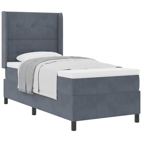 Letto a molle con materasso Grigio scuro 90 x 190 cm Velluto - Foto 1