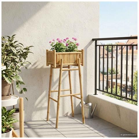 Vaso da Giardino con Supporto Naturale 50 x 38 x 114 cm Bambù - Foto 2