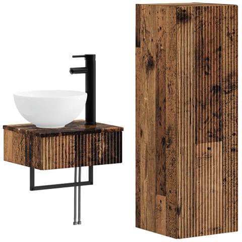 Set di mobili per il bagno 2 pz Legno antico 33 x 34,5 x 100 cm - Foto 1