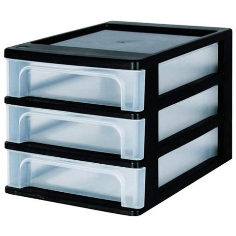 Torre Contenitore 3 Cassetti - Plastica - Nero - 12 L - 35,5 X 26 X 25,5 Cm - Foto 1