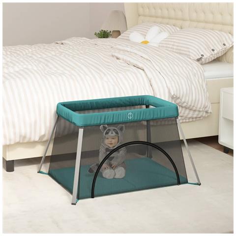 Box Per Bambini Con Materasso Verde Tessuto Di Lino - Foto 1