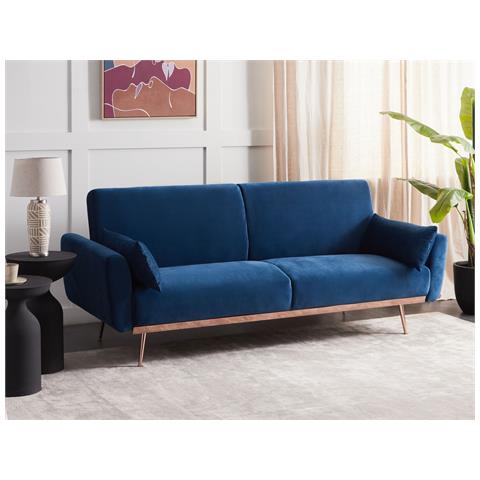 Divano Letto 3 Posti Eina Velluto Blu Marino - Foto 1