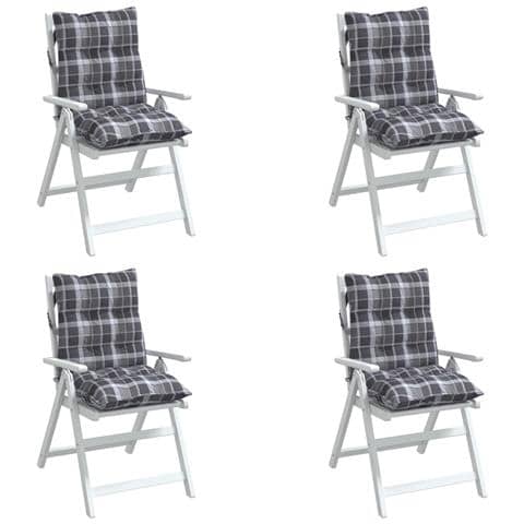 Cuscini Sedia Schienale Basso 4 Pz Quadri Grigio Tessuto Oxford - Foto 3