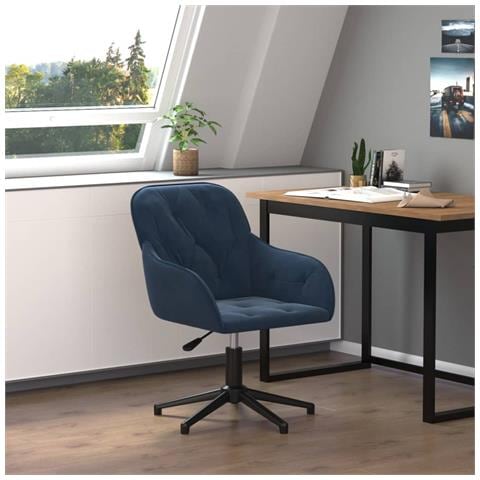 Sedia Girevole Da Ufficio Blu In Velluto - Foto 1