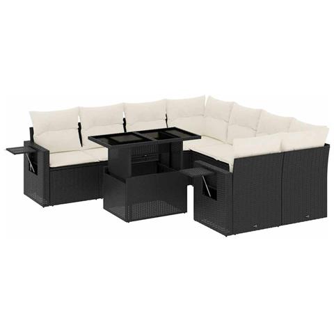 Set Divani da Giardino 9 pz con Cuscini Nero in Polyrattan - Foto 1