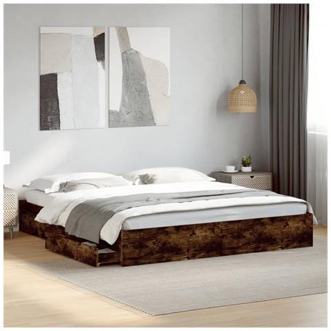 Giroletto Con Cassetti Rovere Fumo 180x200 Cm Legno Multistrato - Foto 1
