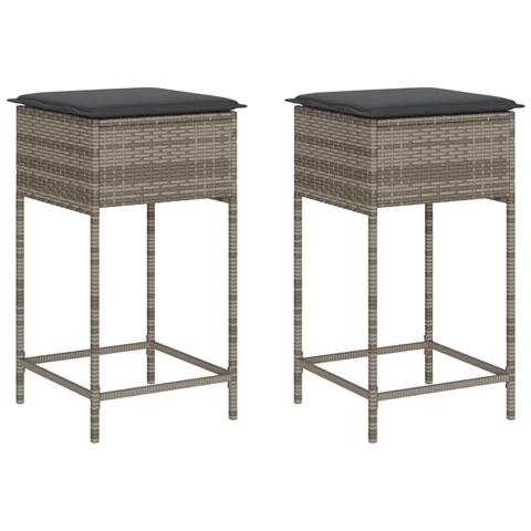 Sgabelli da Bar con Cuscini 2 pz Grigi in Polyrattan - Foto 1