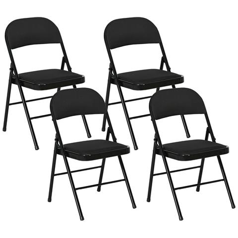Set di 4 Sedie Pieghevoli con Seduta Imbottita in poliestere e Struttura in Acciaio, Nero - Foto 1