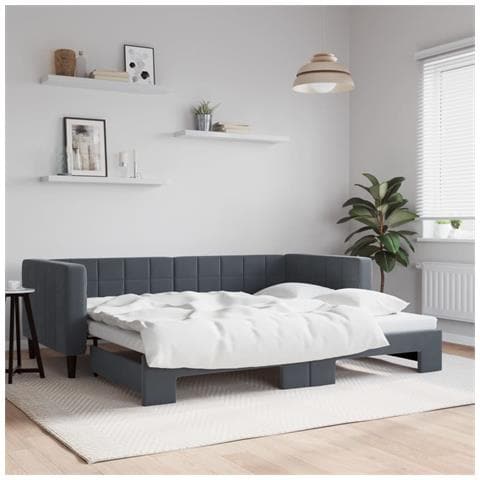 Divano Letto Con Letto Estraibile Grigio Scuro 90x190cm Velluto - Foto 1