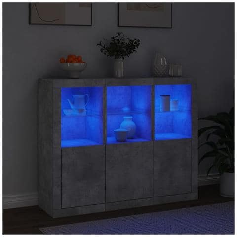 Credenze Con Luci Led 3 Pz Grigio Cemento In Legno Multistrato - Foto 3