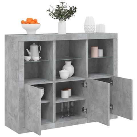 Credenze Con Luci Led 3 Pz Grigio Cemento In Legno Multistrato - Foto 1