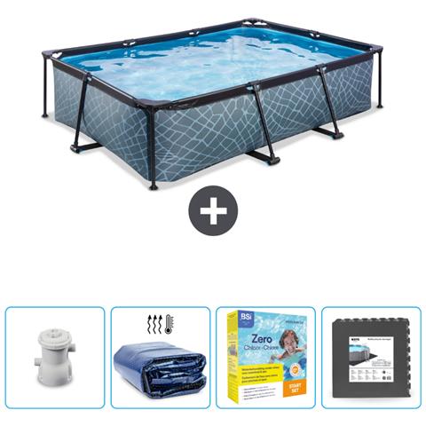 Piscina Fuori Terra - Rettangolo - 300x200x65 Cm - Grigio - Include Accessori Coordinati Cb68 - Foto 1