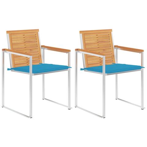 Sedie Da Giardino 2 Pz Con Cuscini In Legno Di Teak E Acciaio - Foto 2