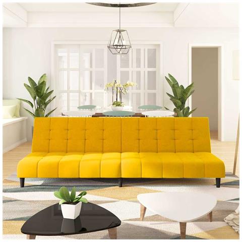 Divano Letto a 2 Posti Giallo in Velluto - Foto 2