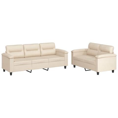 Set Divani 2 pz con Cuscini Beige in Tessuto Microfibra - Foto 1