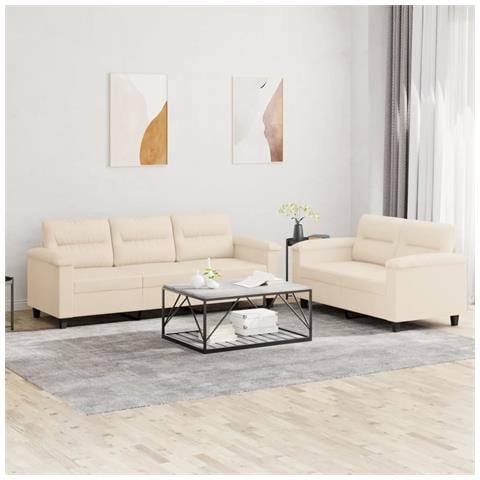 Set Divani 2 pz con Cuscini Beige in Tessuto Microfibra - Foto 2