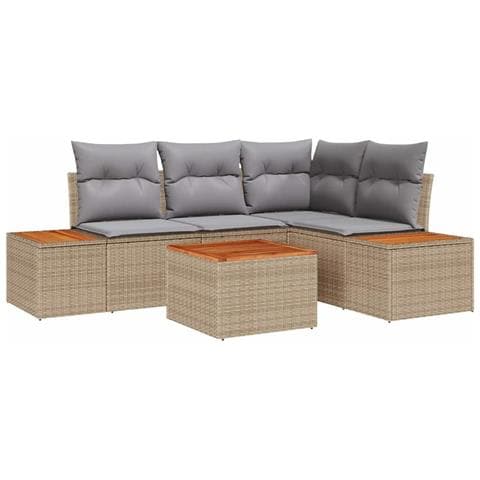 Set Divani da Giardino 5 Pezzi con Cuscini Beige Polyrattan Acacia - Foto 1