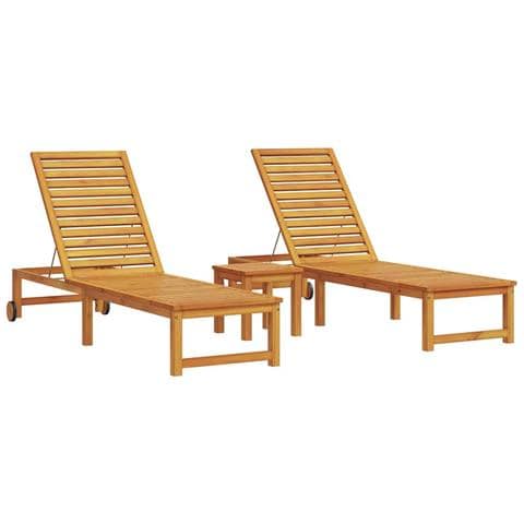 Lettino prendisole con tavolo in legno massello di acacia, Lettino prendisole in legno massello di acacia - Foto 1