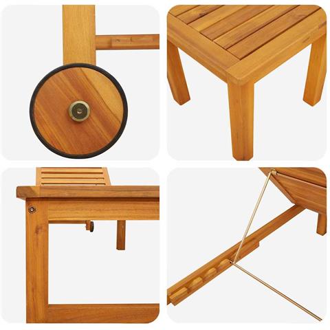 Lettino prendisole con tavolo in legno massello di acacia, Lettino prendisole in legno massello di acacia - Foto 9