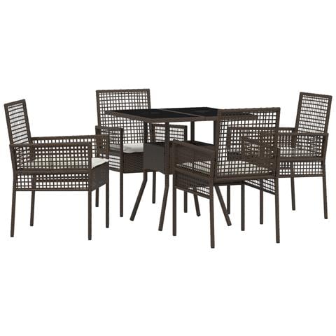 Set da Pranzo da Giardino a 5 Pezzi Rattan Polyrattan Marrone - Foto 1
