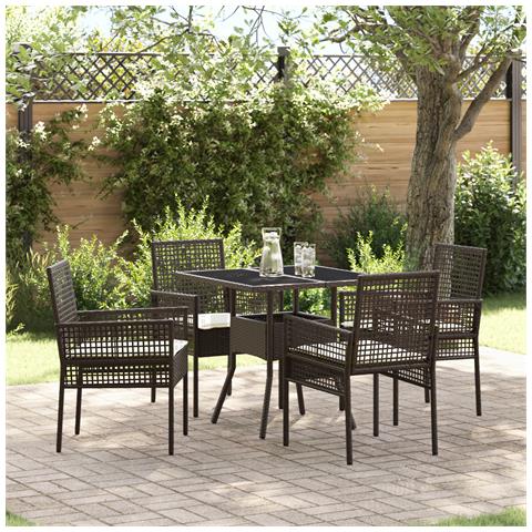 Set da Pranzo da Giardino a 5 Pezzi Rattan Polyrattan Marrone - Foto 2