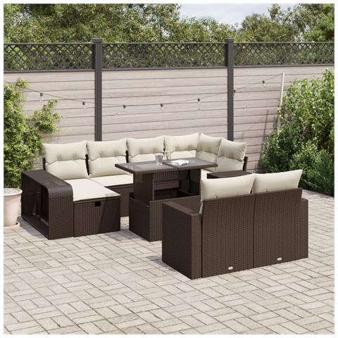 Set Divani da Giardino 11 pz con Cuscini Polyrattan Marrone - Foto 2
