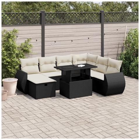 Set Divani da Giardino con Cuscini 8 pz Nero in Polyrattan - Foto 2
