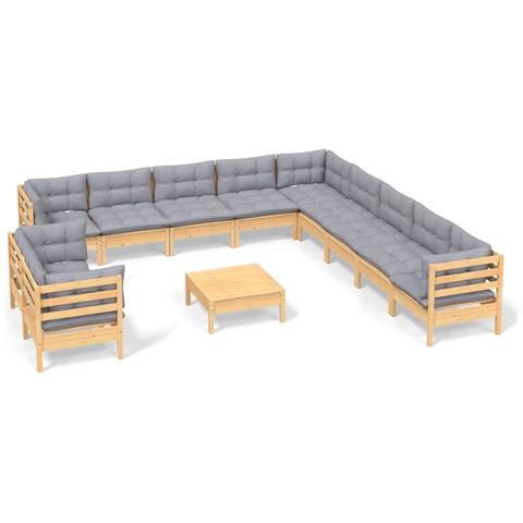 Set Divani da Giardino 12 pz con Cuscini Grigi Massello di Pino - Foto 1