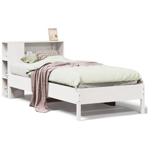 Letto Libreria senza Materasso Bianco 100x200 cm Legno di Pino - Foto 1